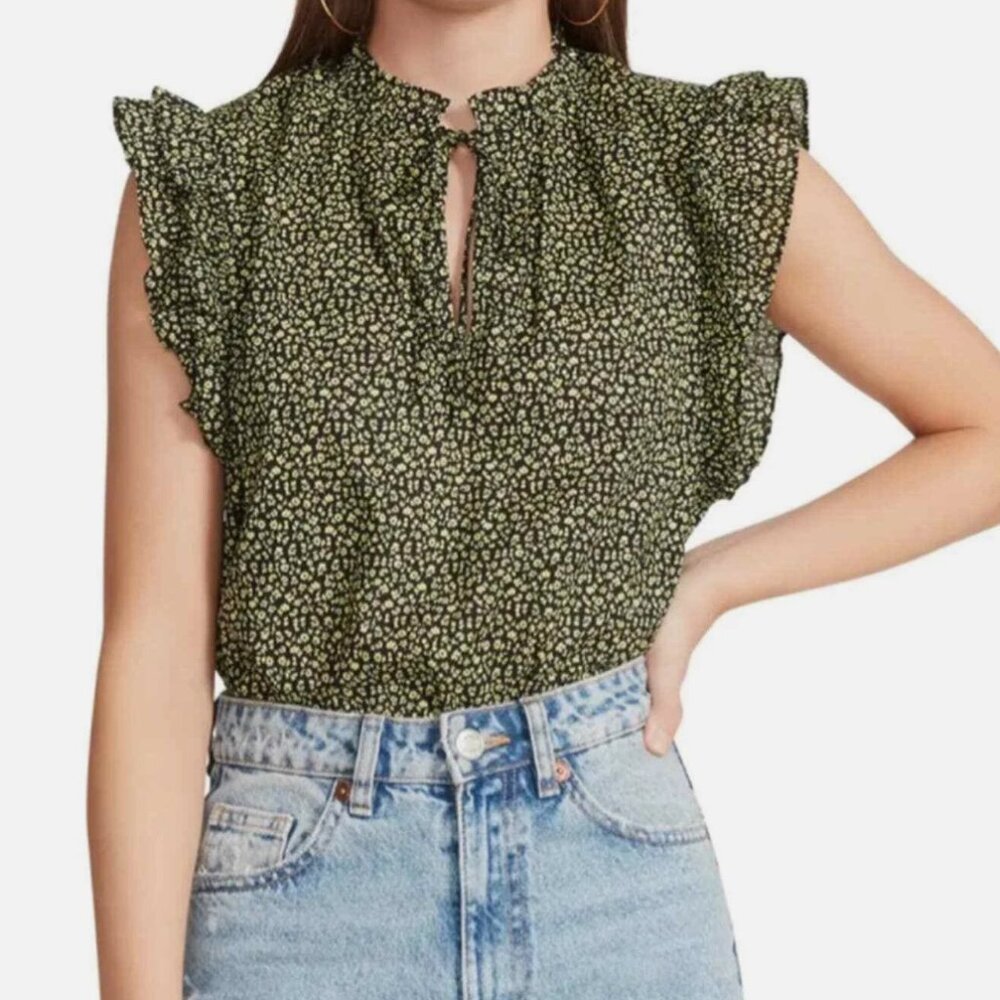 BB Dakota by Steve Madden | Cotton Valle Flutter Sleeve Tie Blouse Size Small